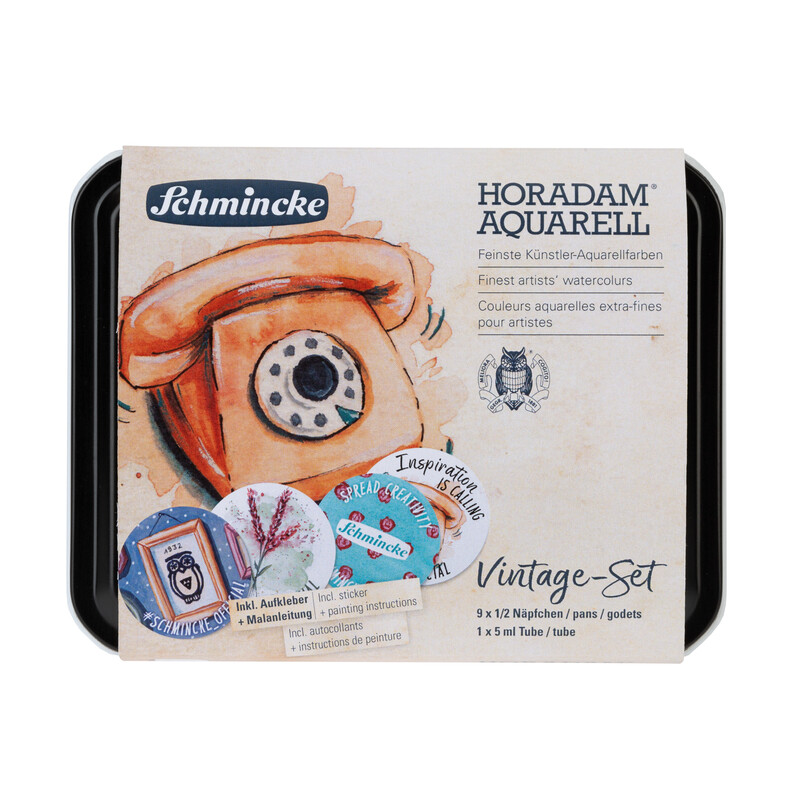Schmincke Horadam Aquarellkasten 74634 Vintage 9 x 1/2 Näpfchen und 1 x 5ml Tube