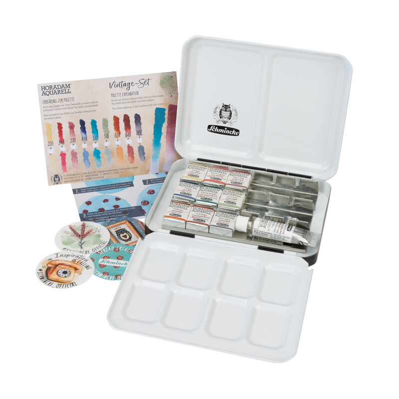 Schmincke Horadam Aquarellkasten 74634 Vintage 9 x 1/2 Näpfchen und 1 x 5ml Tube