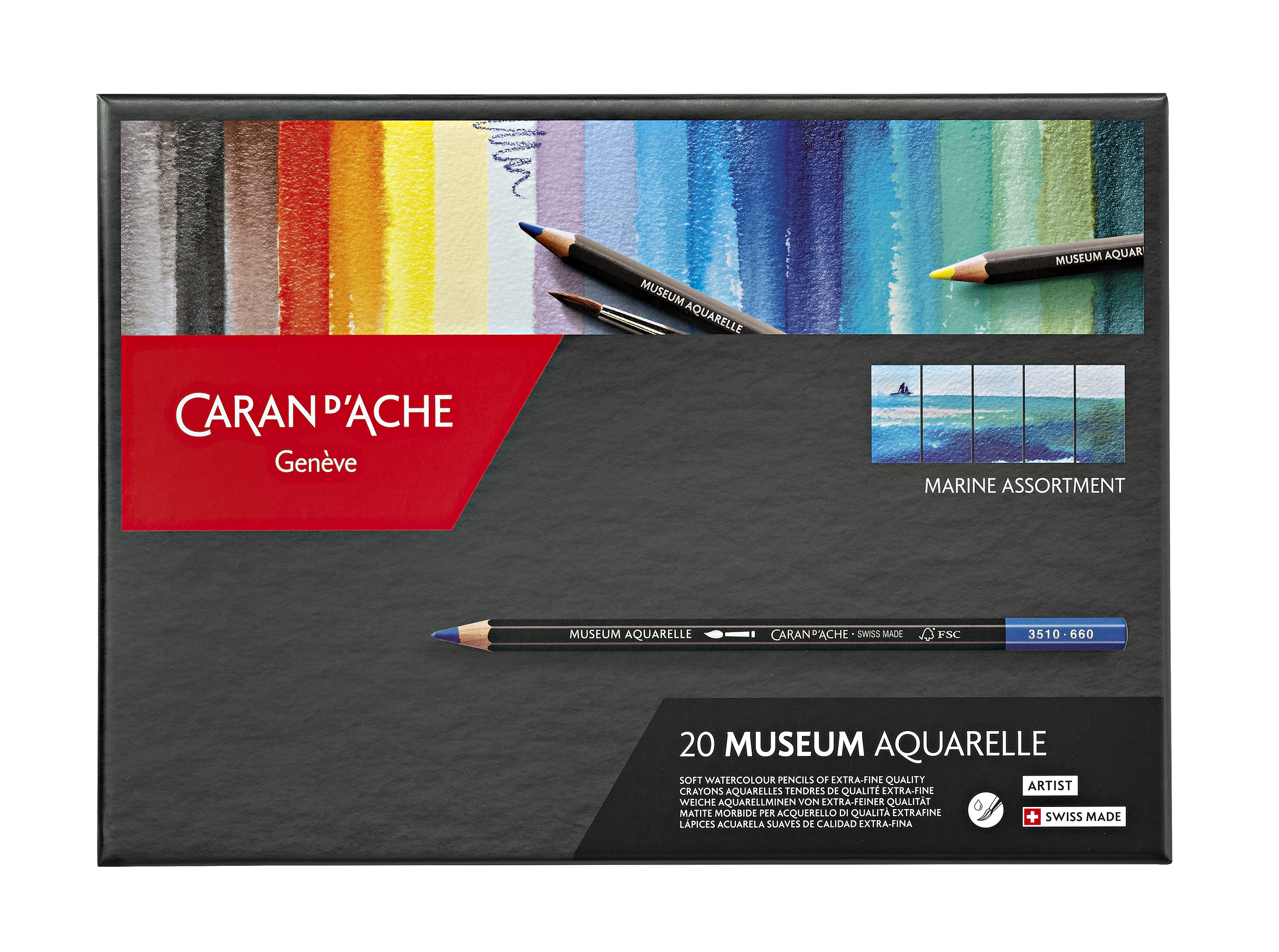 Caran d'Ache Museum Aquarelle 20er Set Marine Kartonschachtel mit 20 Farben