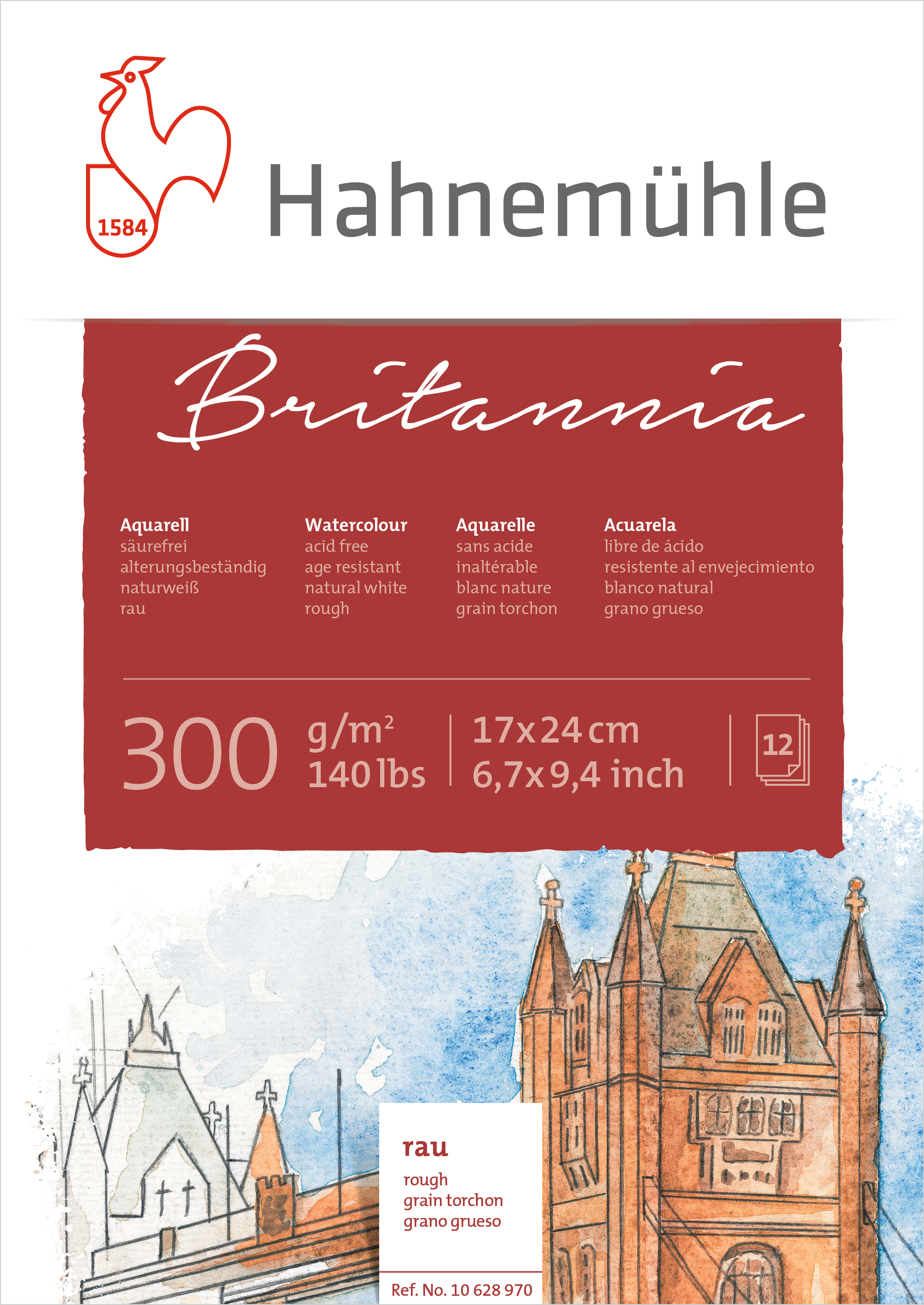 Hahnemühle Britannia Aquarellblock 17 x 24 cm Rau