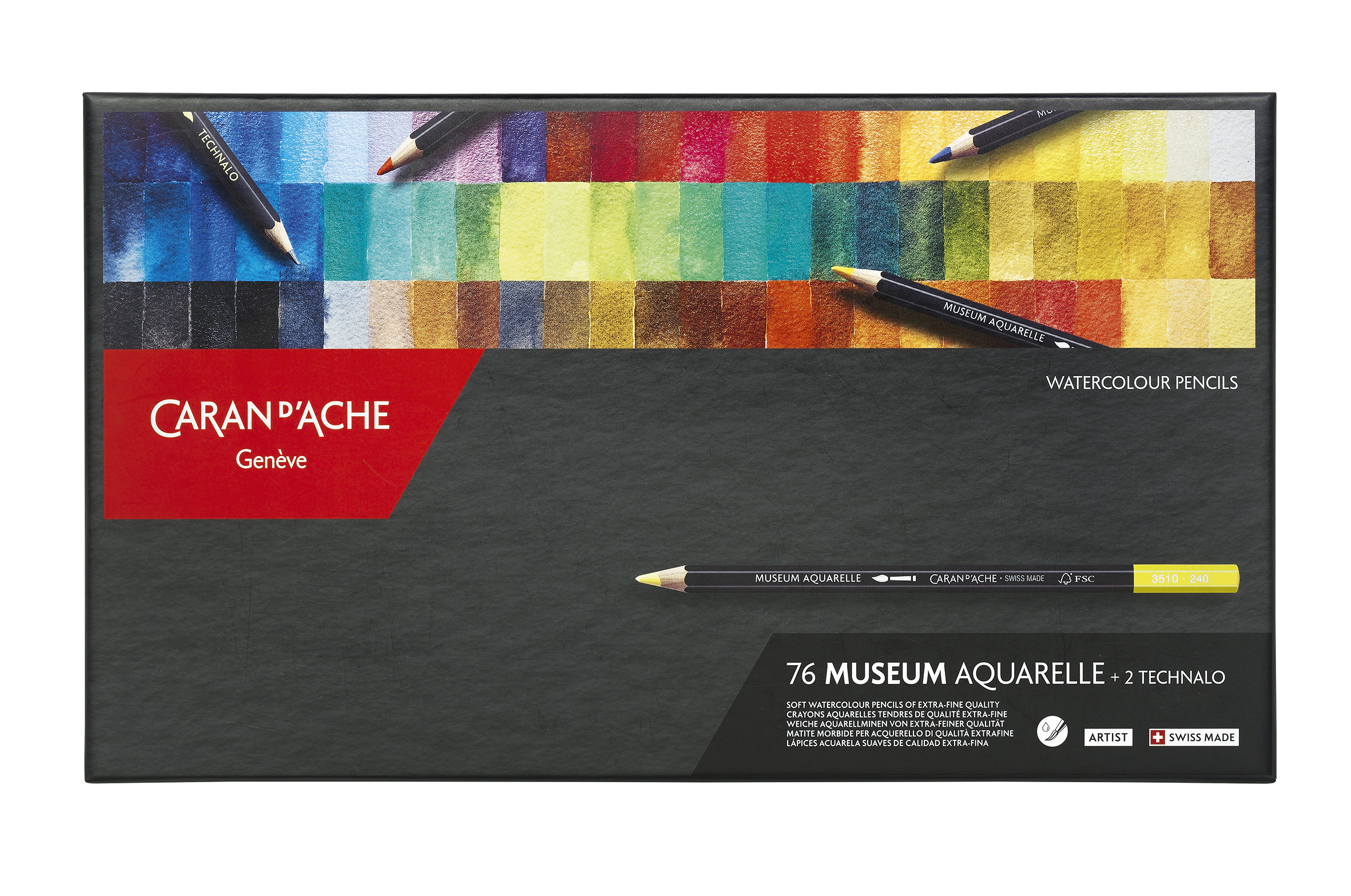 Caran d'Ache Museum Aquarelle 76er Set Kartonschachtel mit 76 Farben + 2 Technalo (3B/6B)