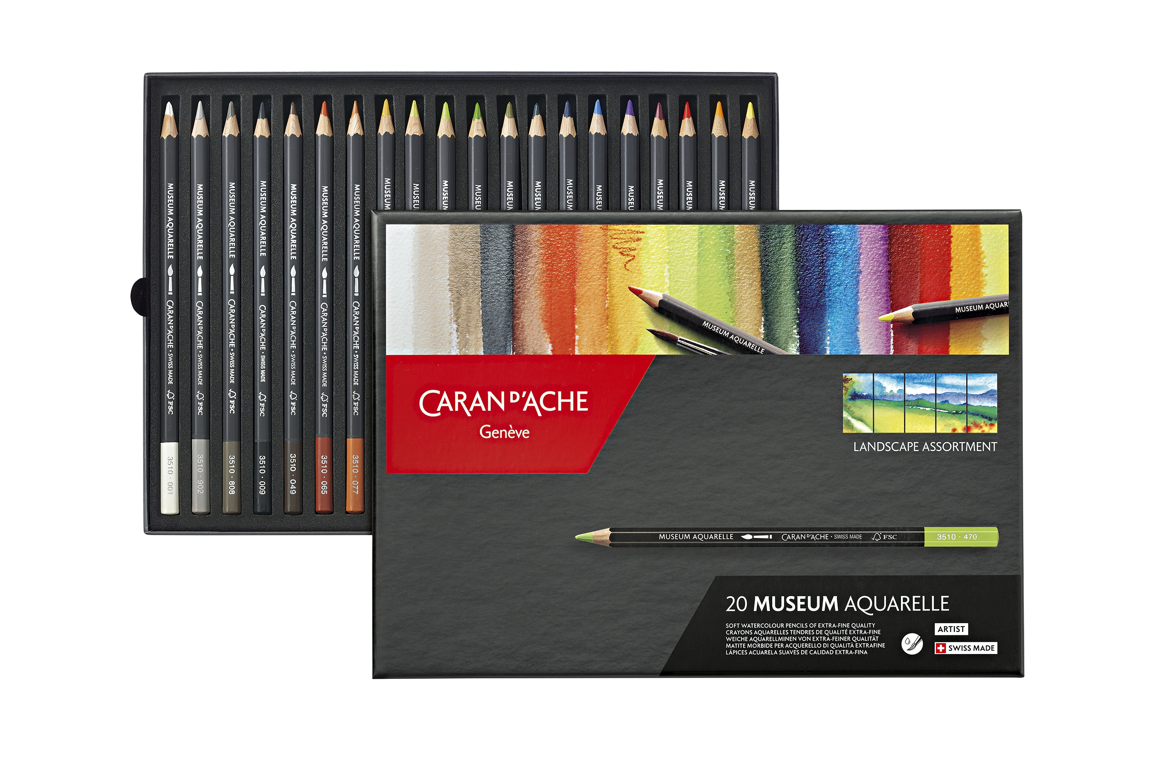 Caran d'Ache Museum Aquarelle 20er Set Landschaft Kartonschachtel mit 20 Farben